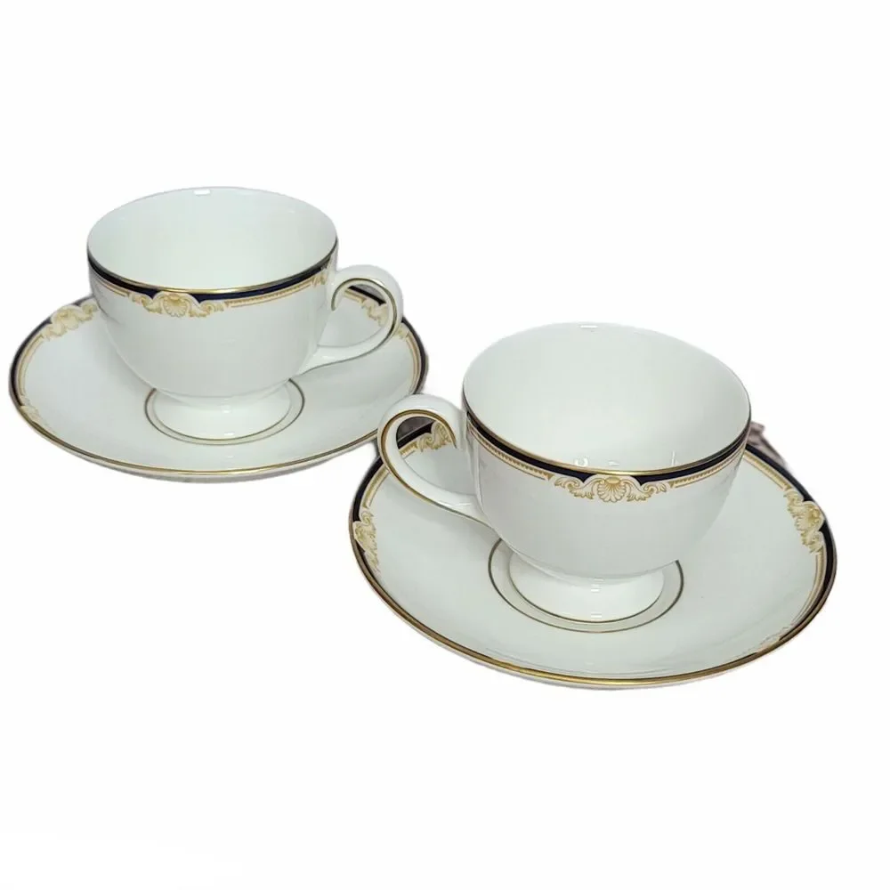 SET OF 2 Wedgewood Cavendish Leigh Shape Tea Cup & Saucer Set Fine‎ Bone China